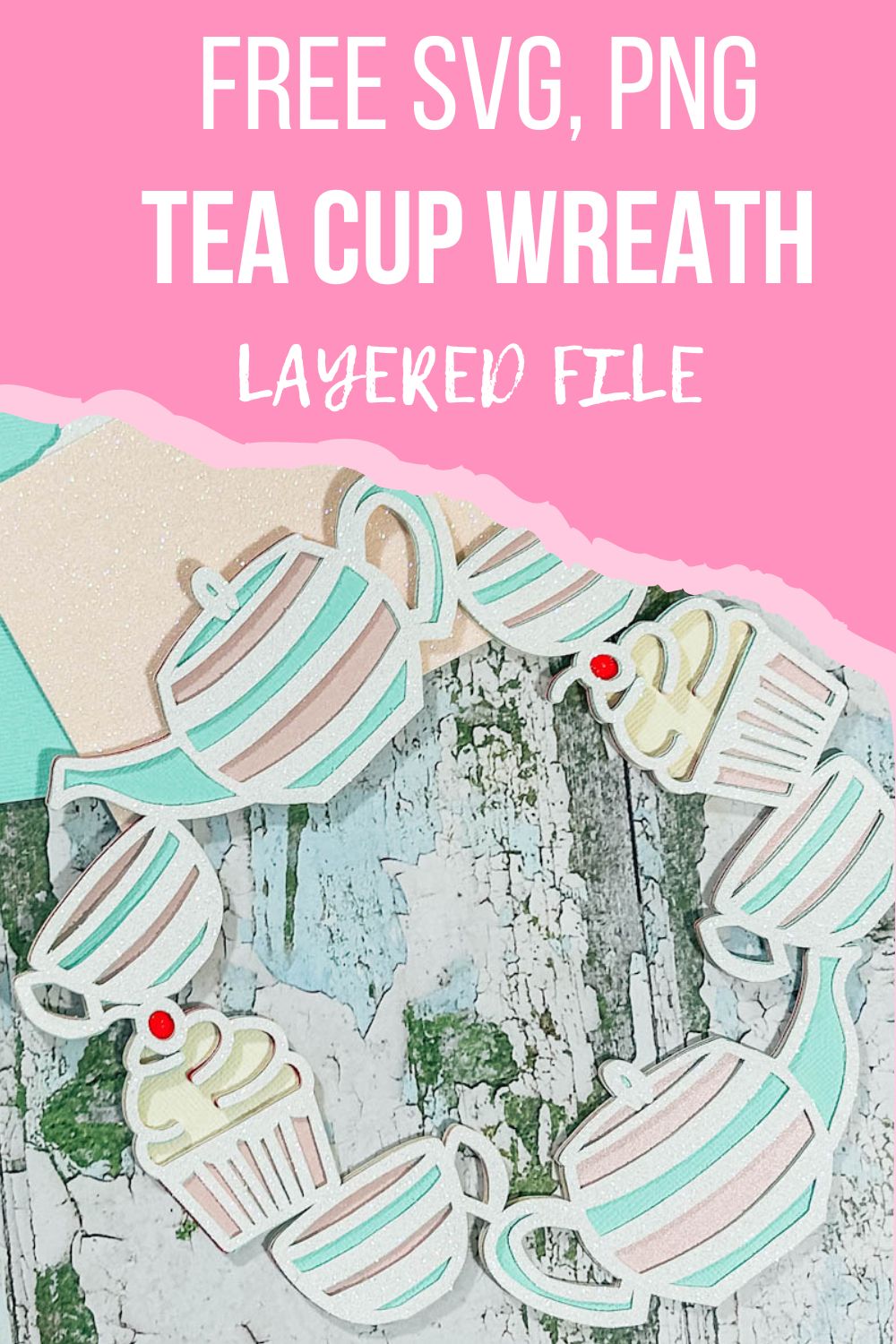 Free SVG, PNG Tea Cup Wreath layered File