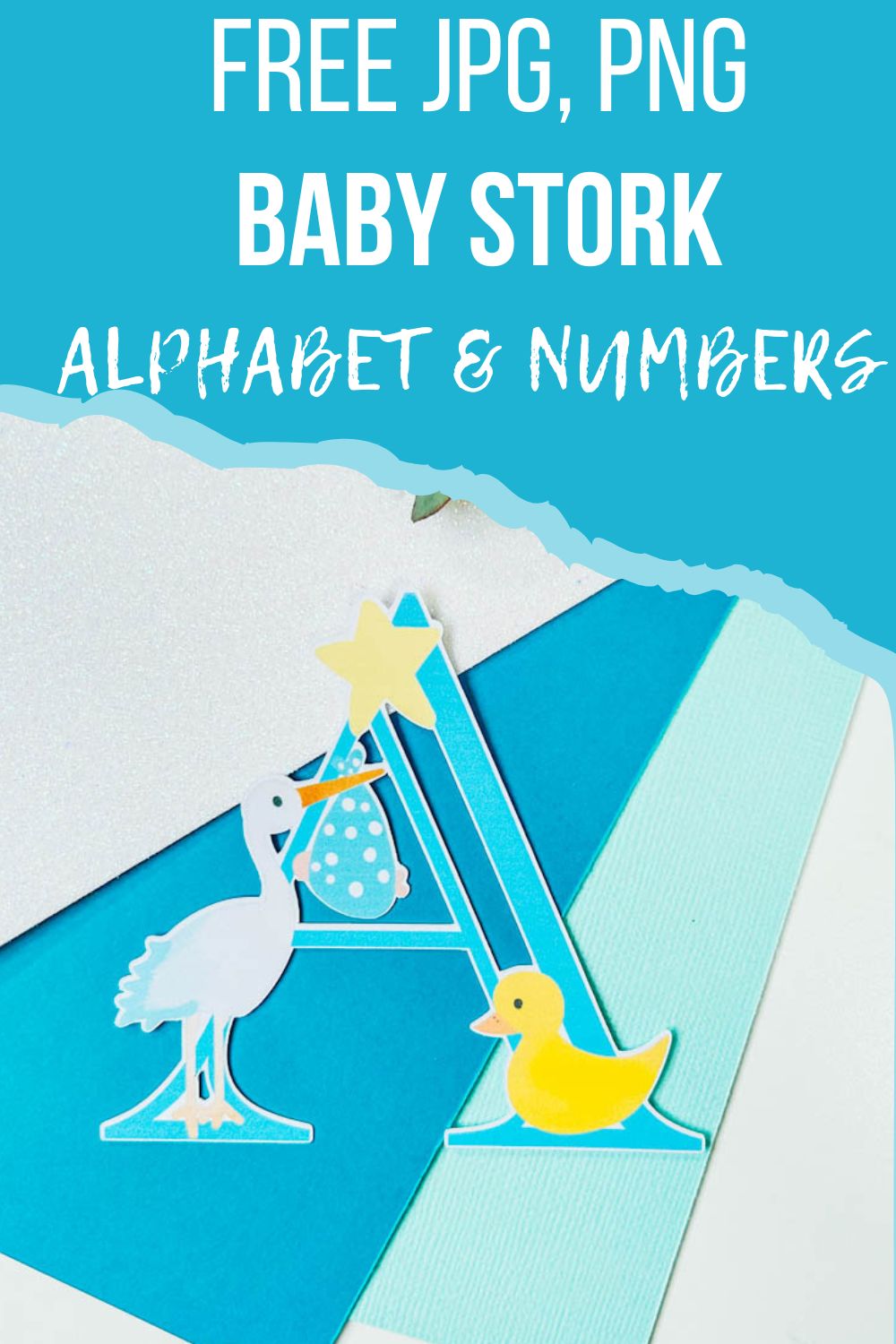 Free JPG PNG Printable Blue Baby Stork Alphabet for Cricut, Silhouette and Sublimation