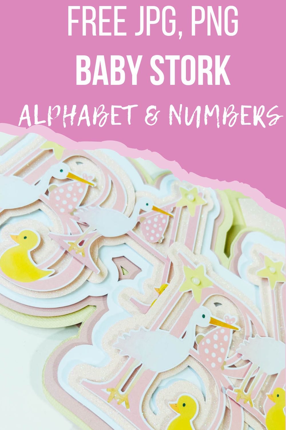 Free JPG PNG Printable Pink Baby Stork Alphabet for Cricut, Silhouette and Sublimation
