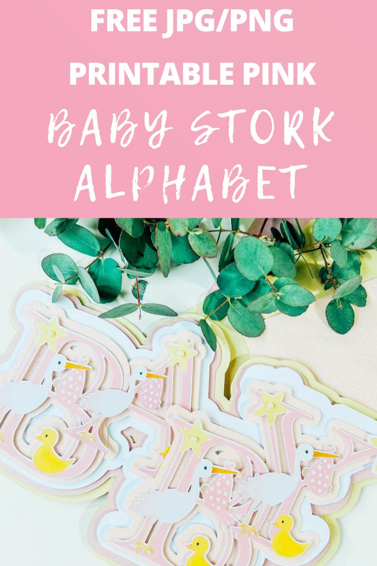 Free JPG PNG Printable Pink Baby Stork Alphabet for print and cut and sublimation