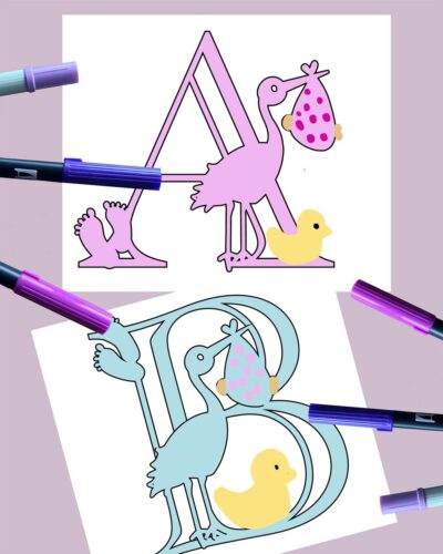 Baby Stork Coloring Alphabet And Number Pages
