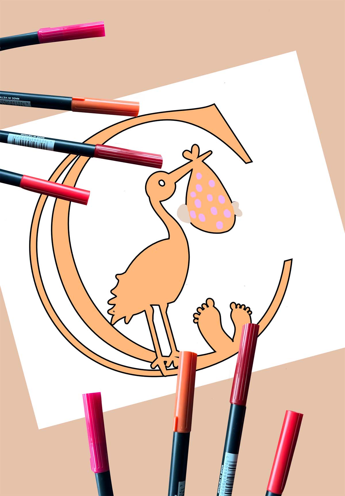 Free Printable Baby Stork Coloring Alphabet