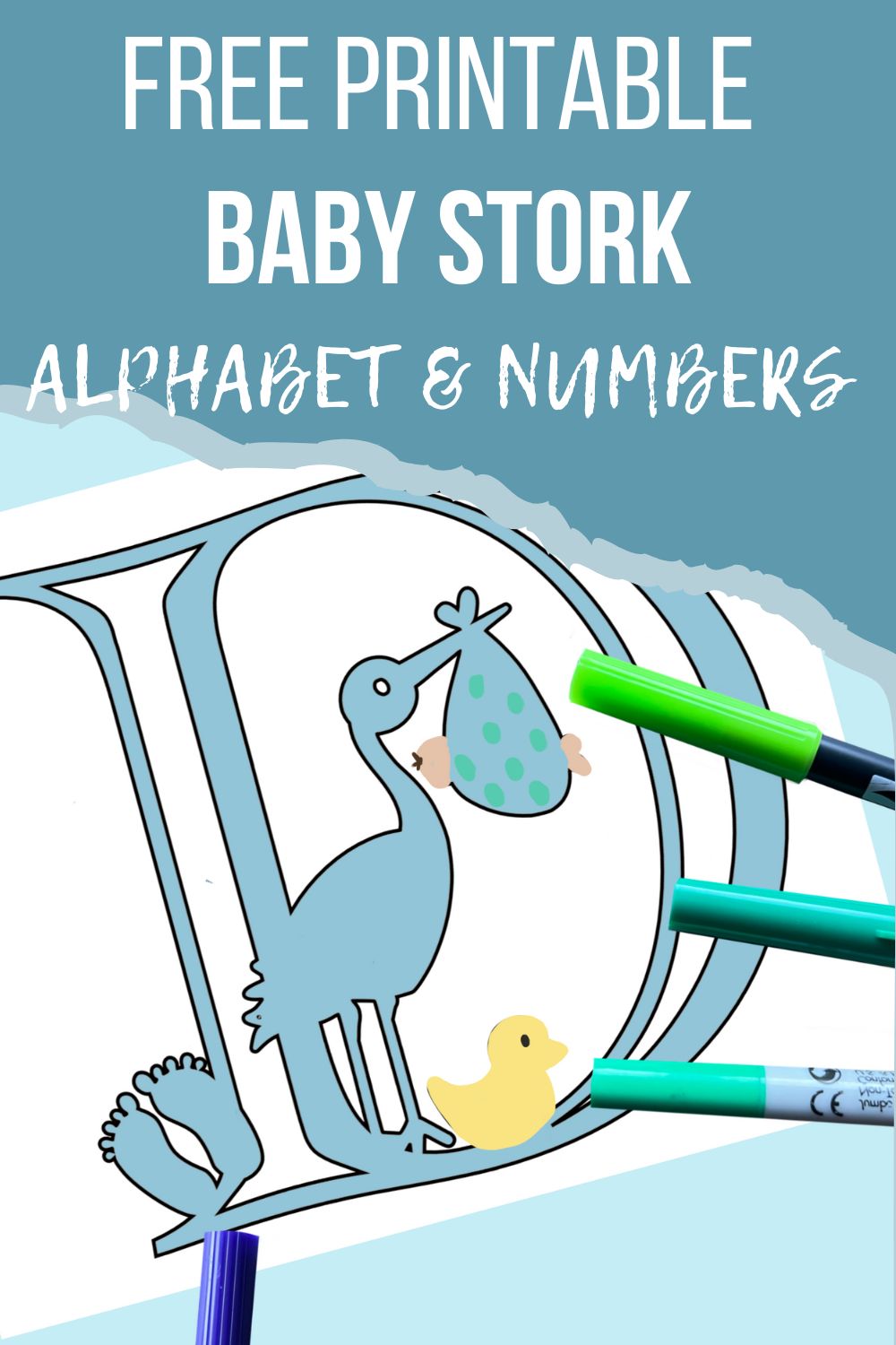 Free Printable Baby Stork Coloring Alphabet, letters & Numbers
