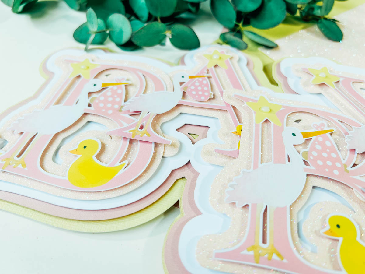 Pretty Baby Stork Alphabet Letters & Numbers For Baby Shower cake toppers