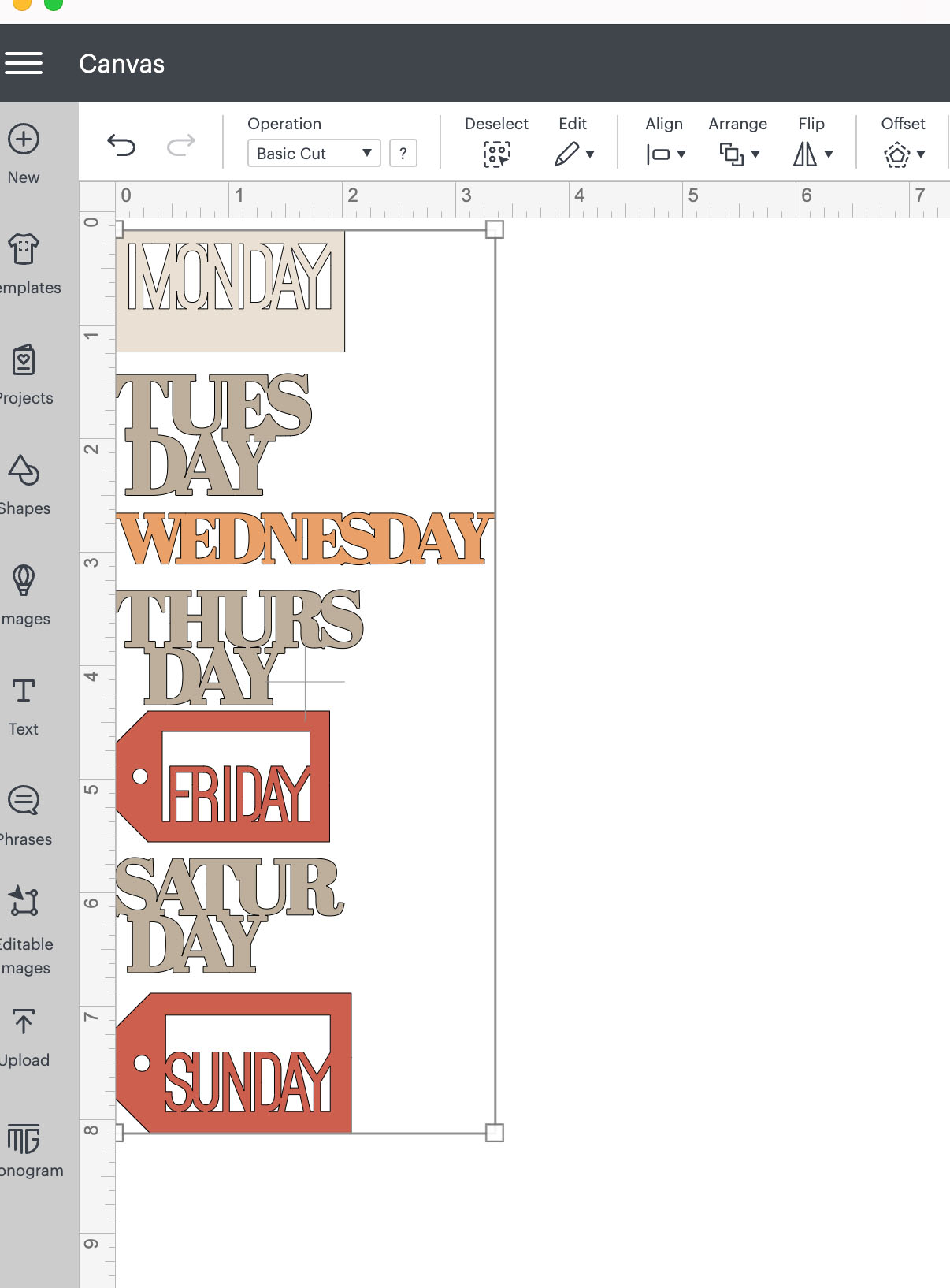 Choose days of the week to make Cricut Joy planner stickers