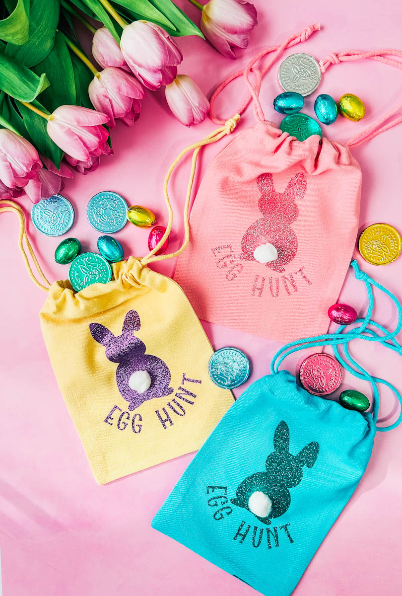 How to make easy Easter Egg Hunt Bags with HTV and Cricut or Silhouette
