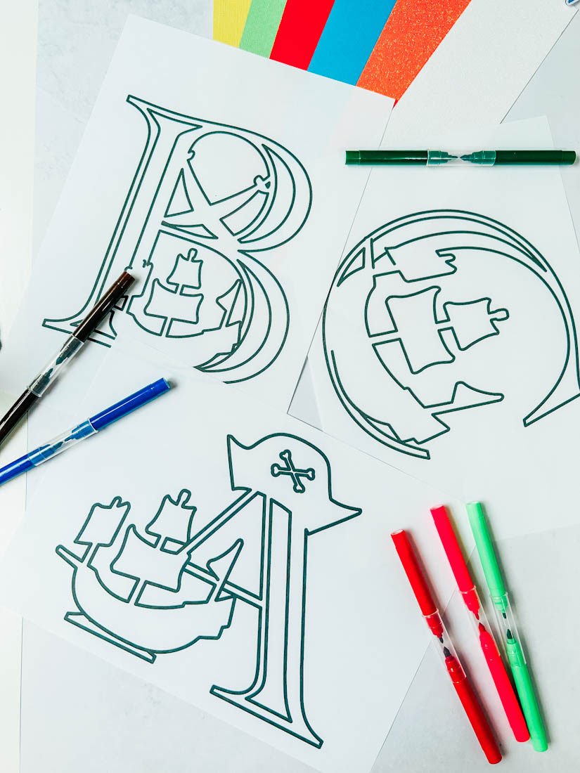 Free printable pirate coloring Alphabet and numbers
