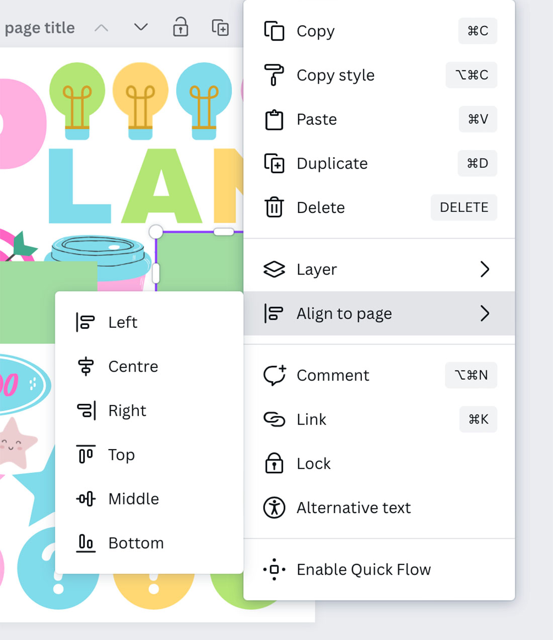 Use the layer panel to add shapes to create backgrounds for you stickers made in Canva