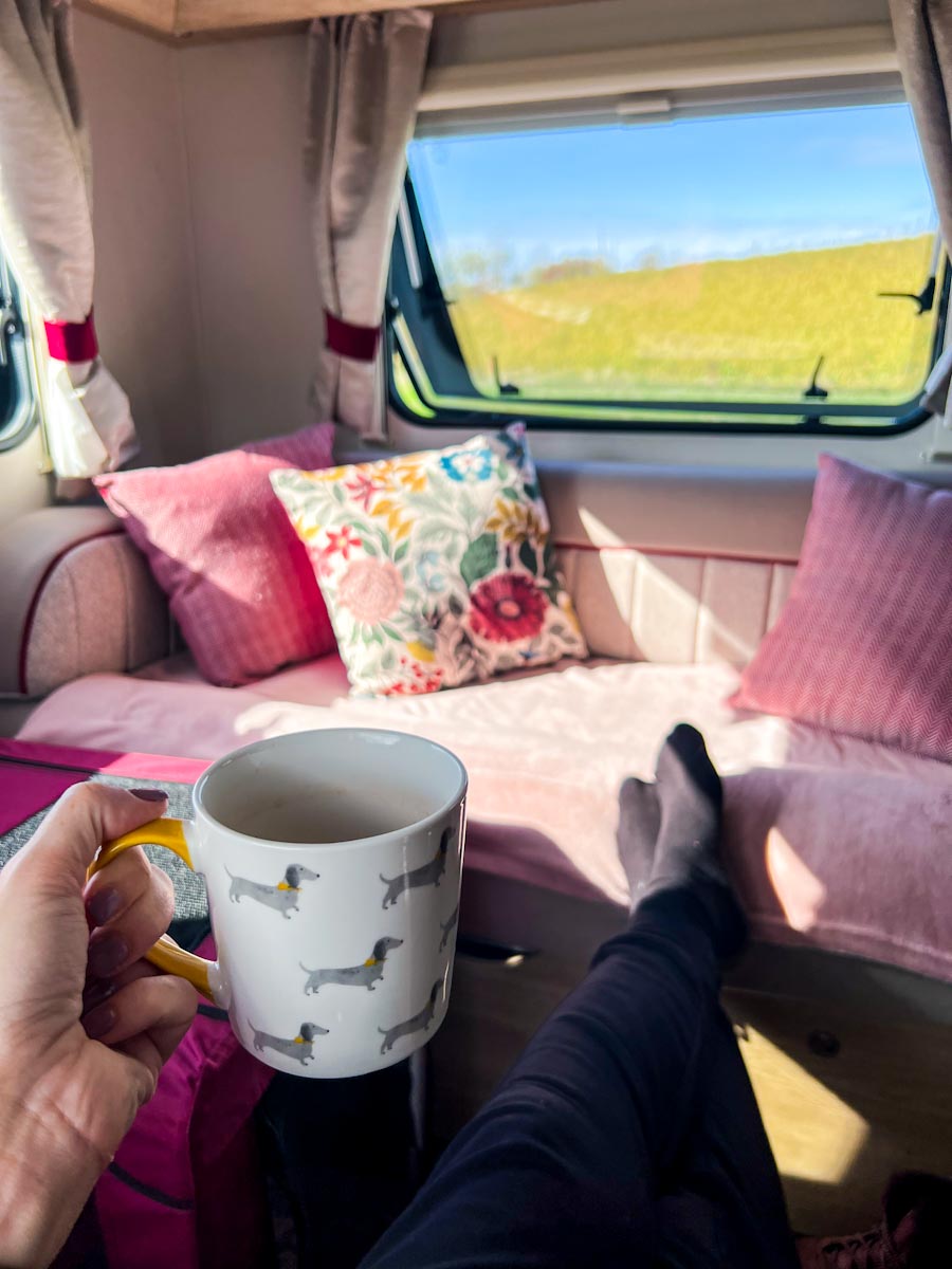 Coffee and feet up in a motorhome