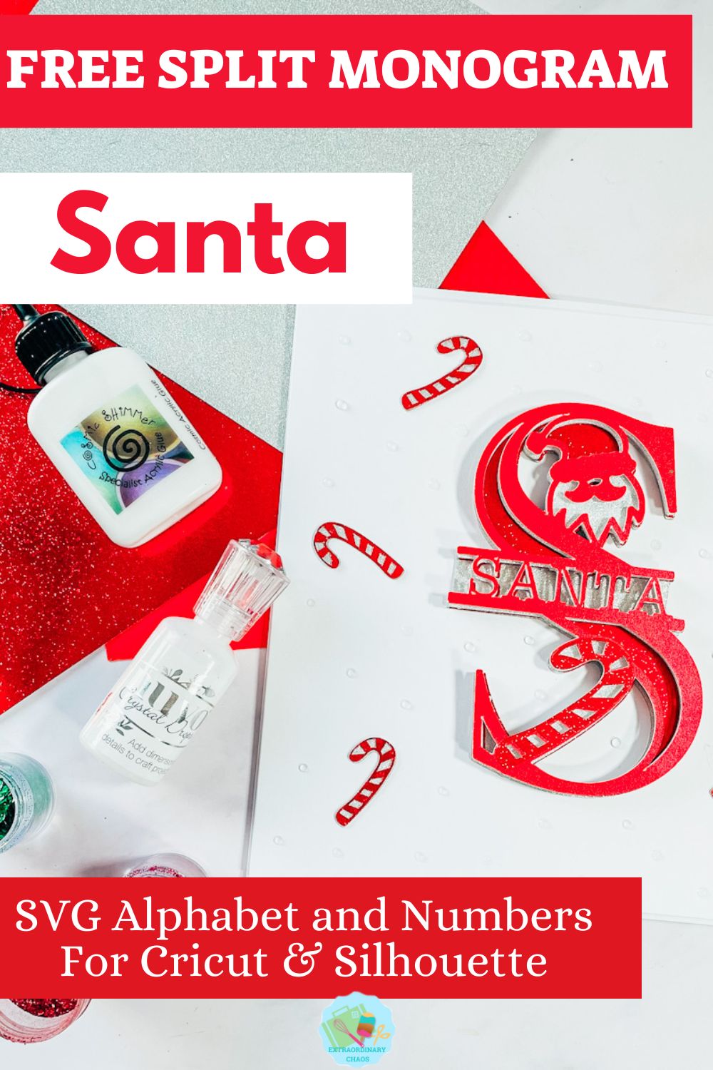 Santa Split Monogram Alphabet and Numbers For Cricut and Silhouette