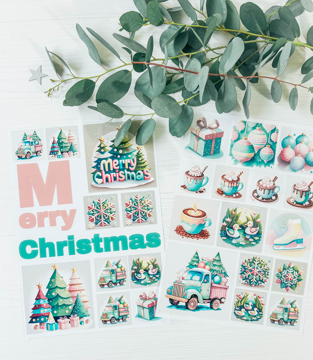 Free printable pastel Christmas stickers for Scrapbooking