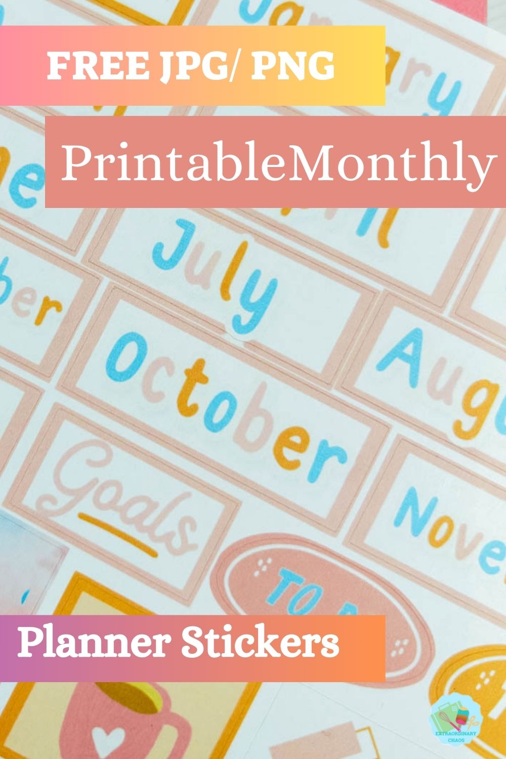 Free JPG PNG Printable Monthly planner stickers for print then cut projects