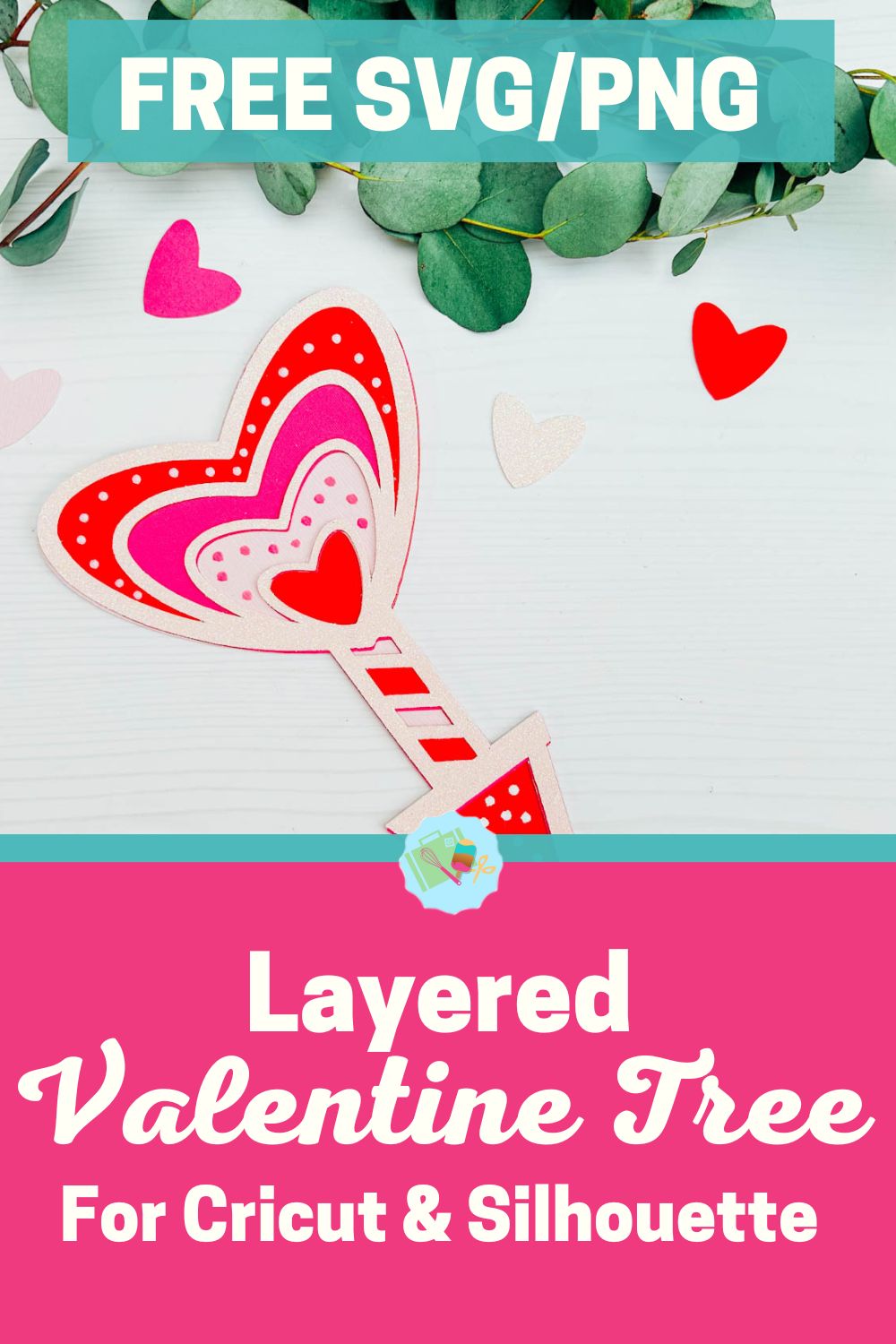 Free Layered Valentines tree SVG PNG for Cricut and Silhouette