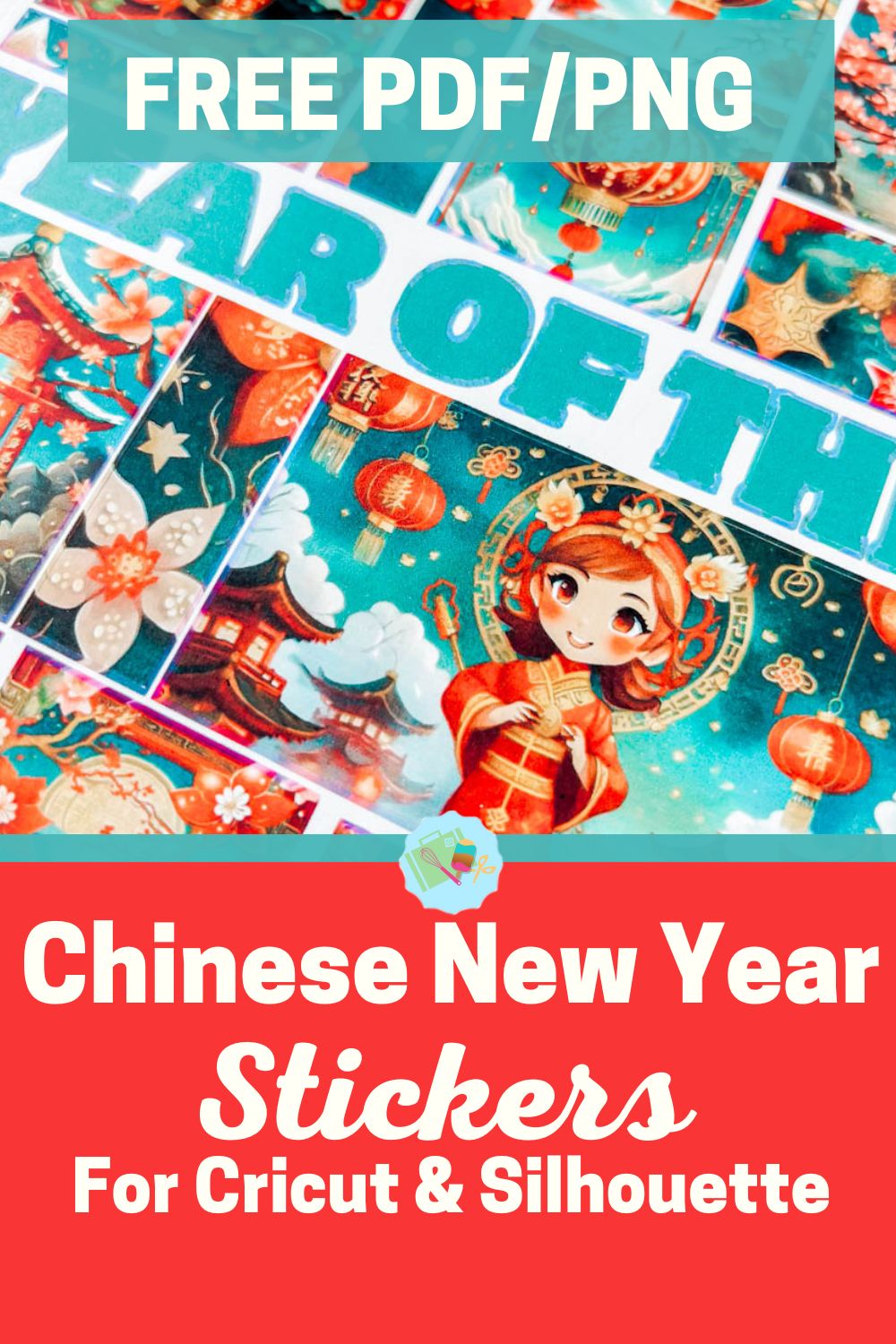 Free PDF PNG Chinese New Year, Year of the Dragon printable Stickers for Cricut
