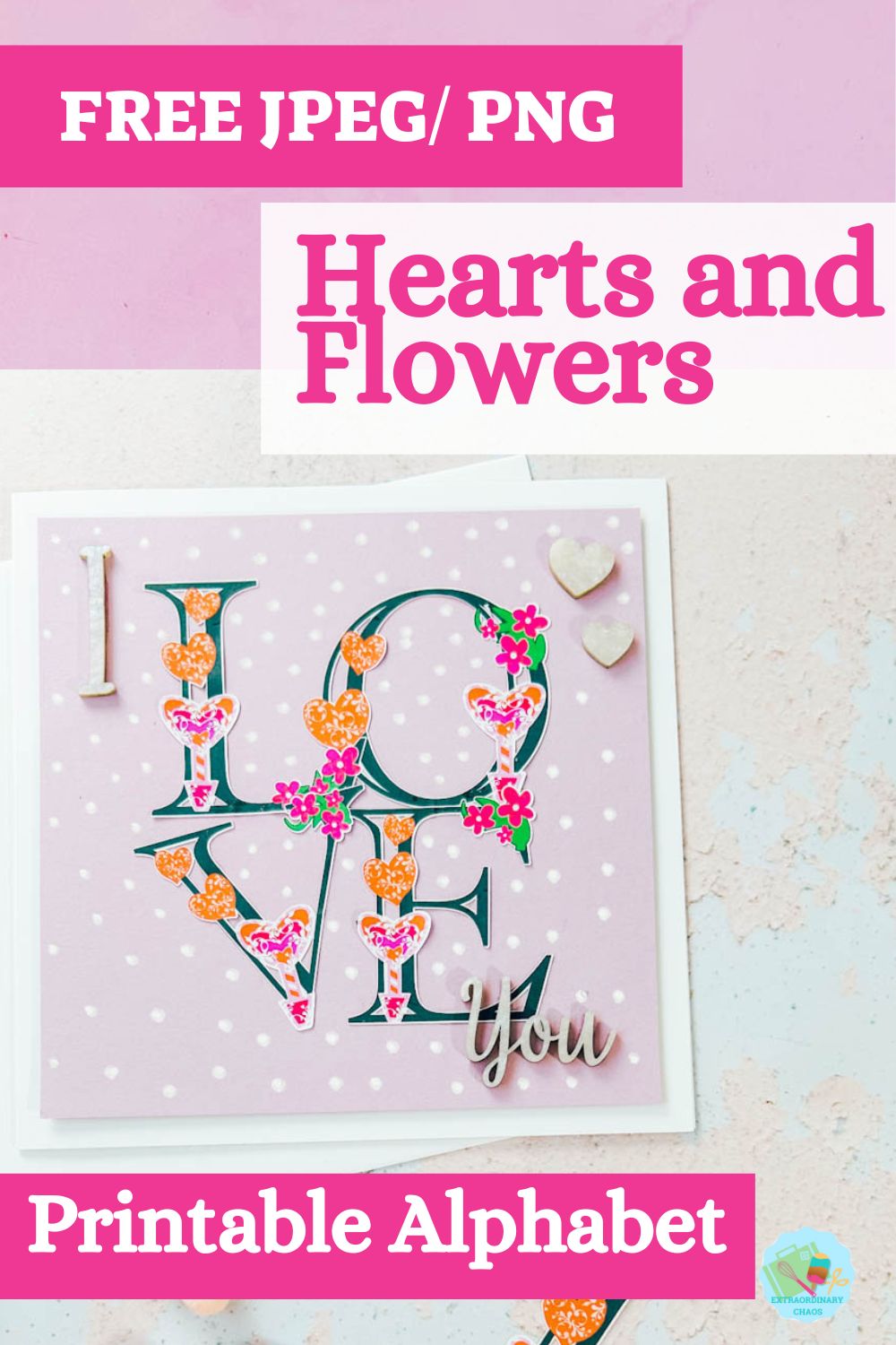 Free Printable Hearts and Flowers PNG Alphabet letters and numbers