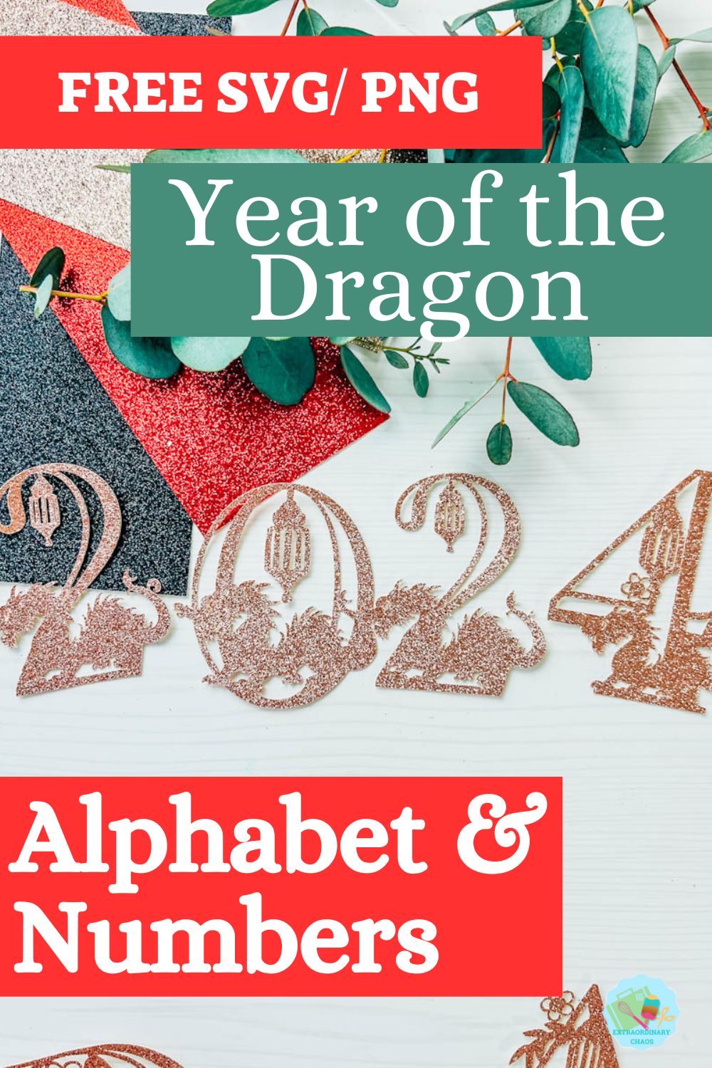 Free SVG PNG Chinese New Year, Year of the Dragon Alphabet letters and numbers for Cricut and Silhouette