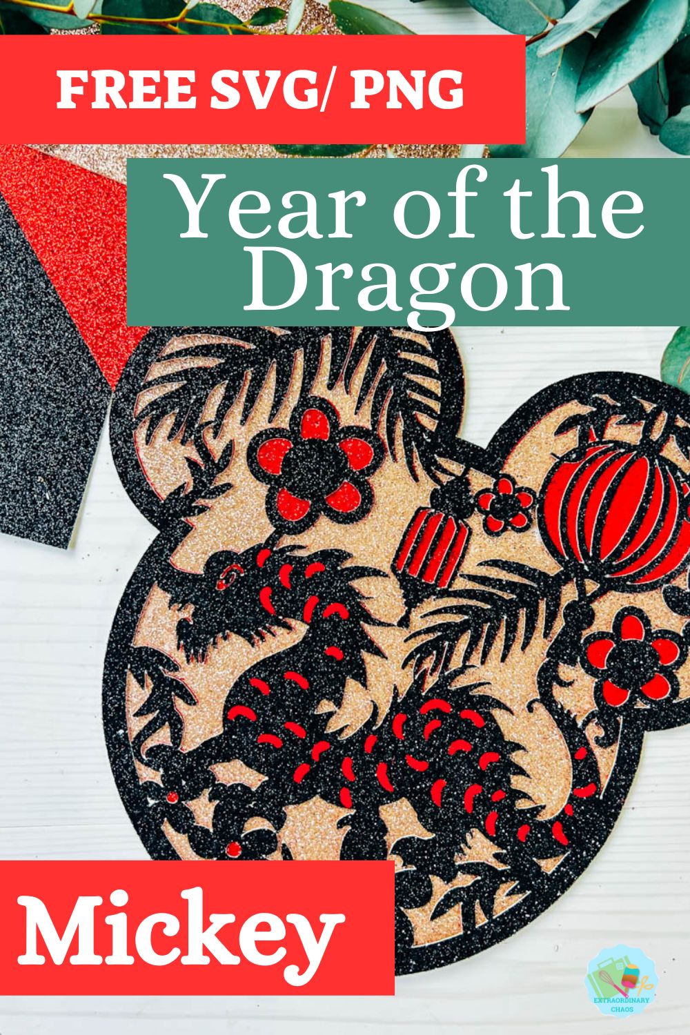 Free layered SVG PNG Chinese New Year, Year of the Dragon Mickey for Cricut and Silhouette
