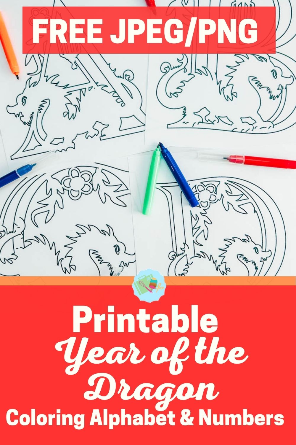 Free printable Year of the Dragon Alphabet and Numer Set for Chinese New Year