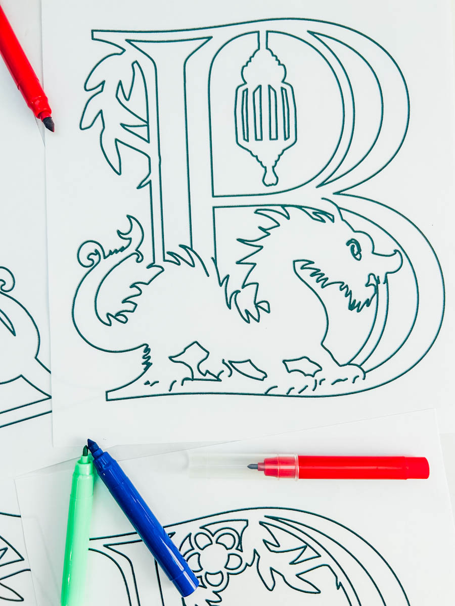 Free printable Year of the Dragon Coloring Alphabet and Number Set